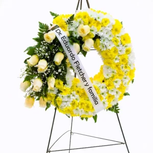 Corona de Condolencias Luz Serena en Blanco y Amarillo