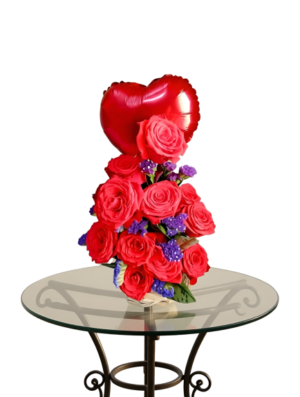 flores completas 9 Ramo de flores "Corazón Ardiente": Un Arreglo Romántico y Elegante